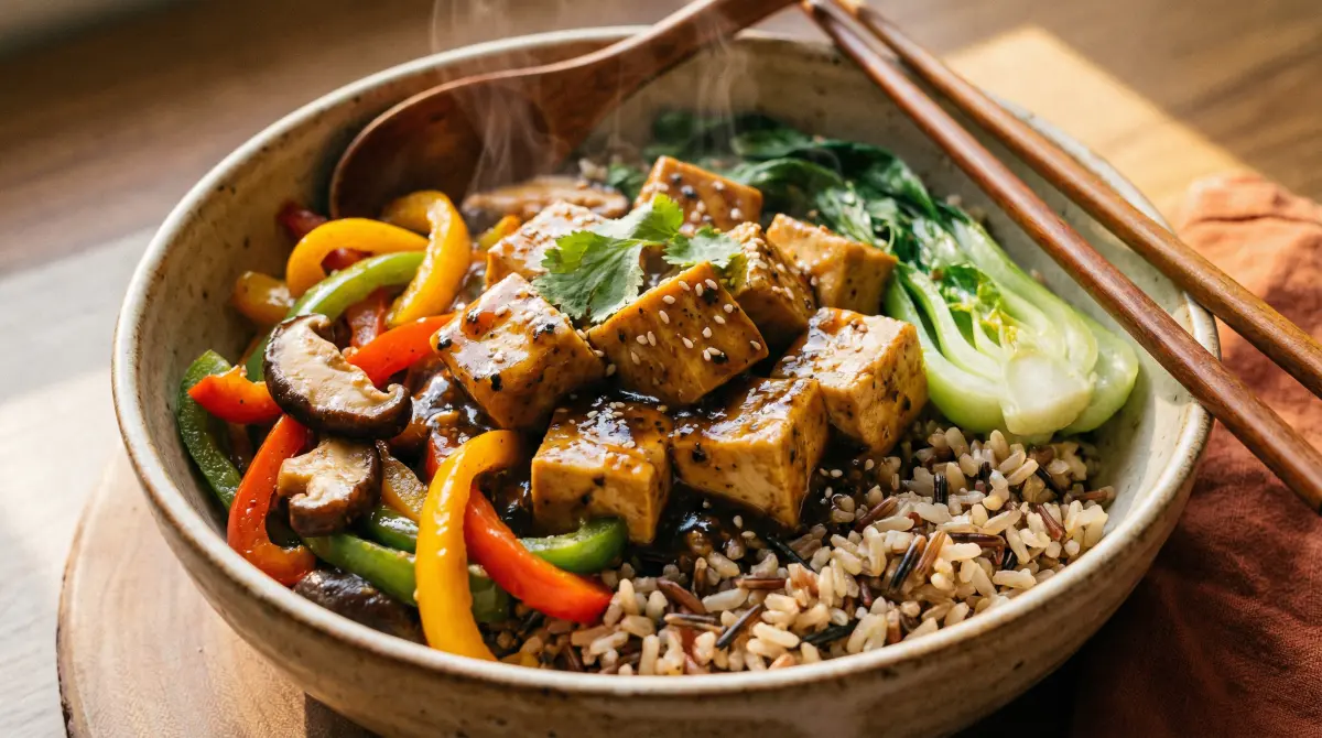 黑椒豆腐盖饭 - 素食选择